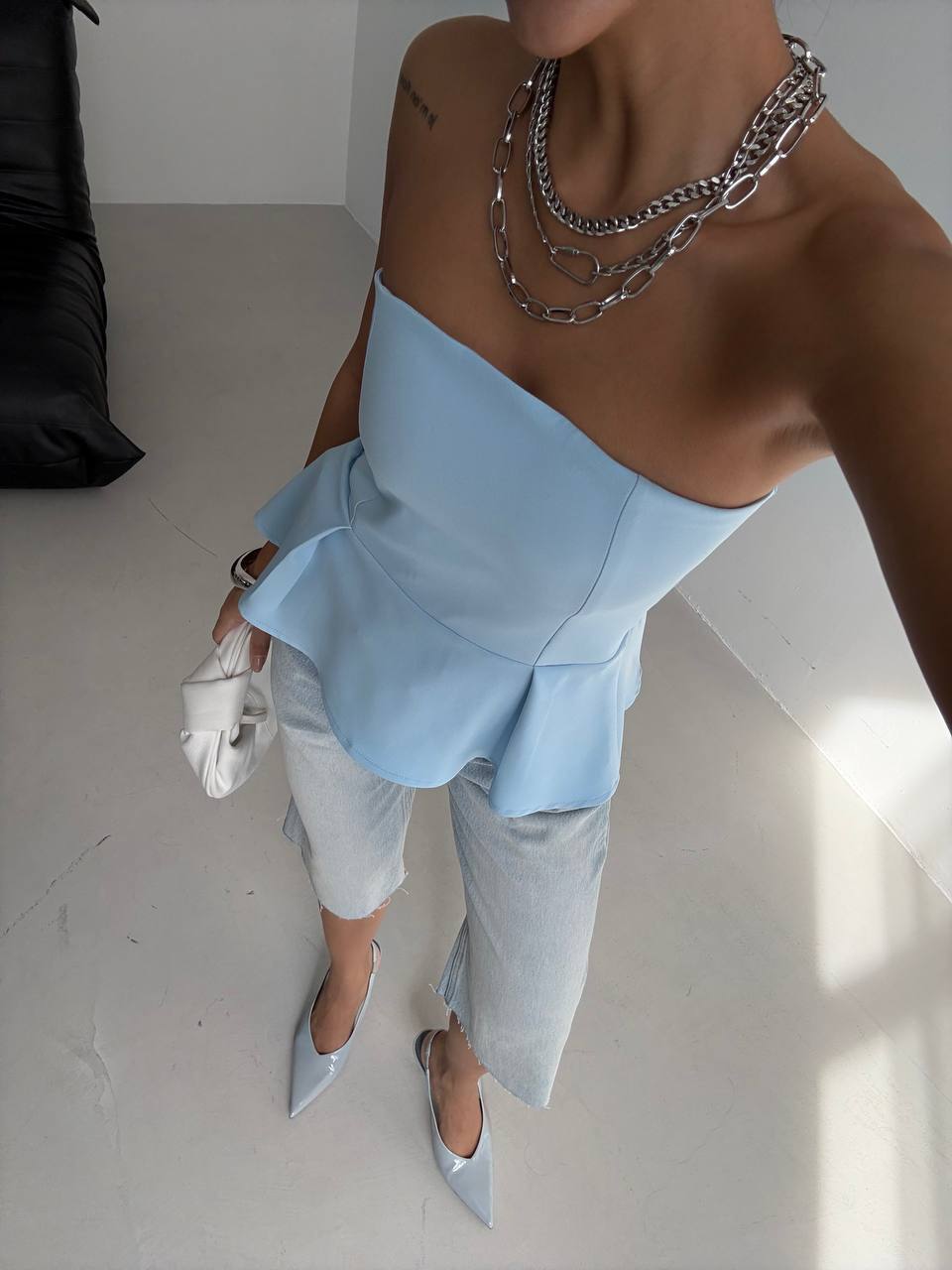The Dewdrop Top – Blue & Yellow