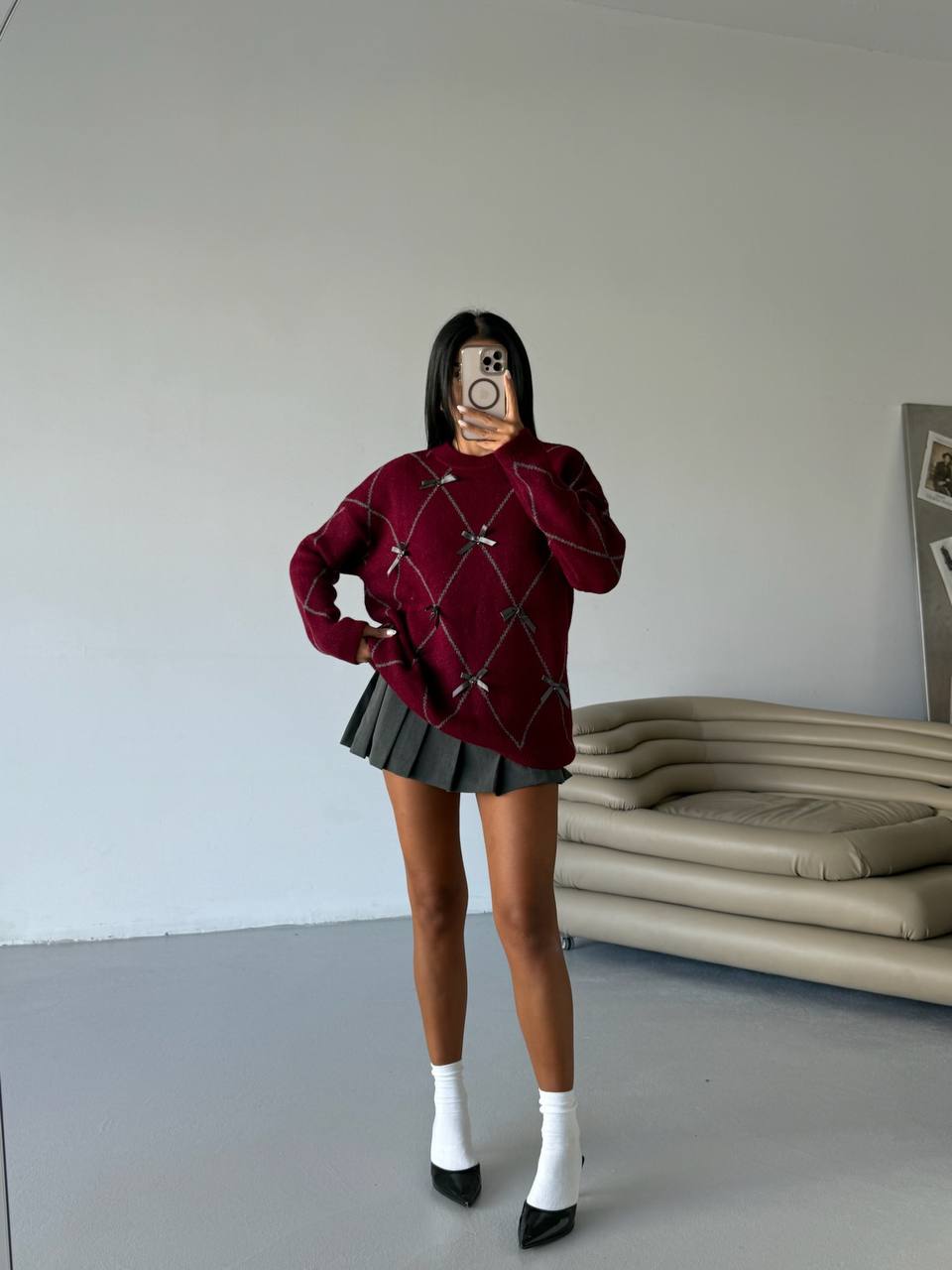 The Marquise Sweater - Taupe and Burgundy