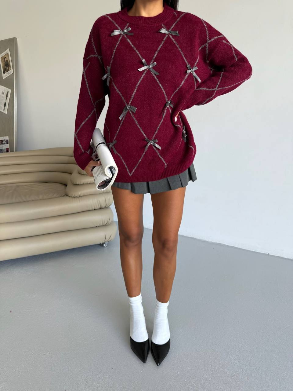 The Marquise Sweater - Taupe and Burgundy