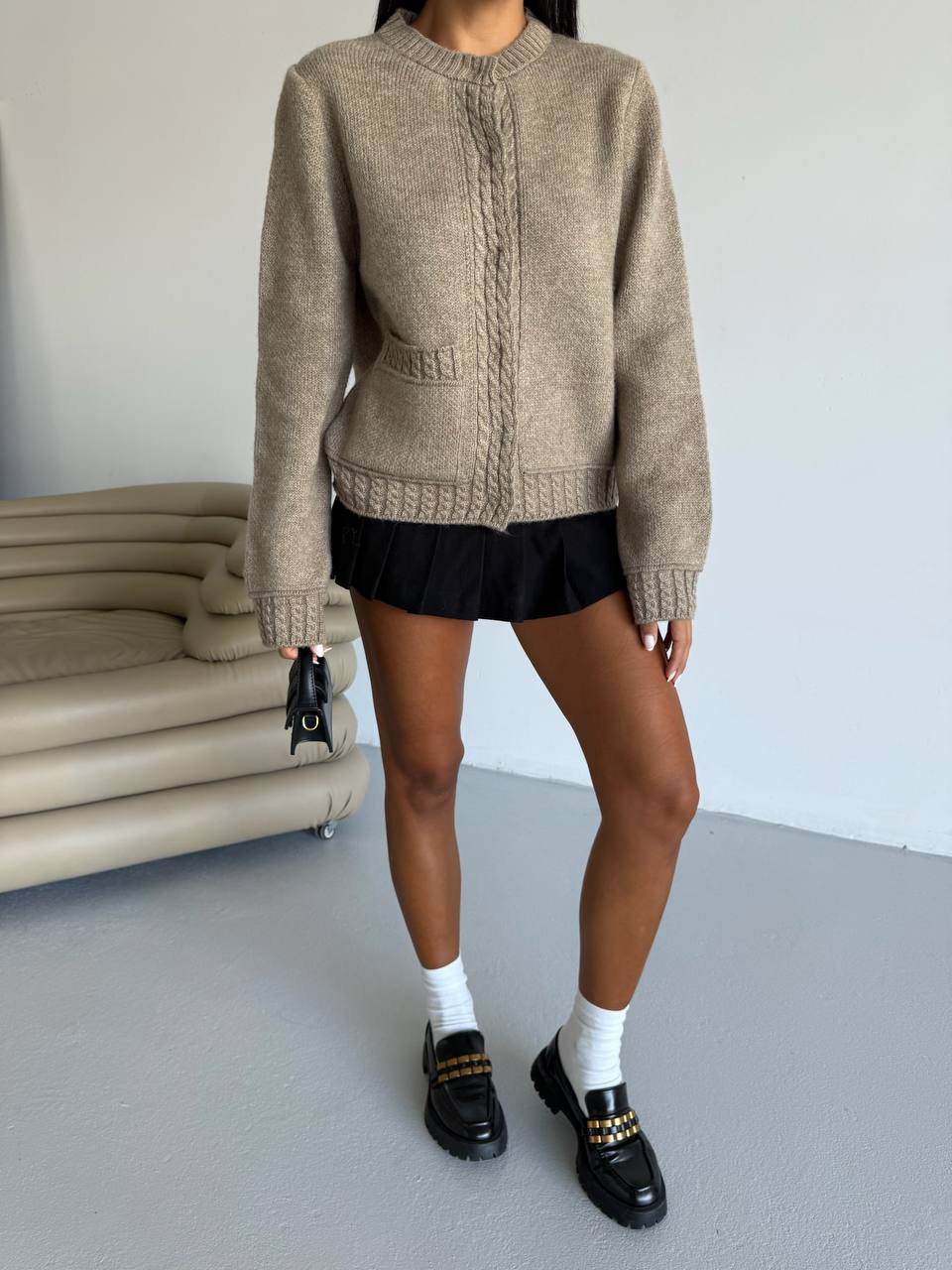 The Estelle Cardigan - Cream & Taupe Brown