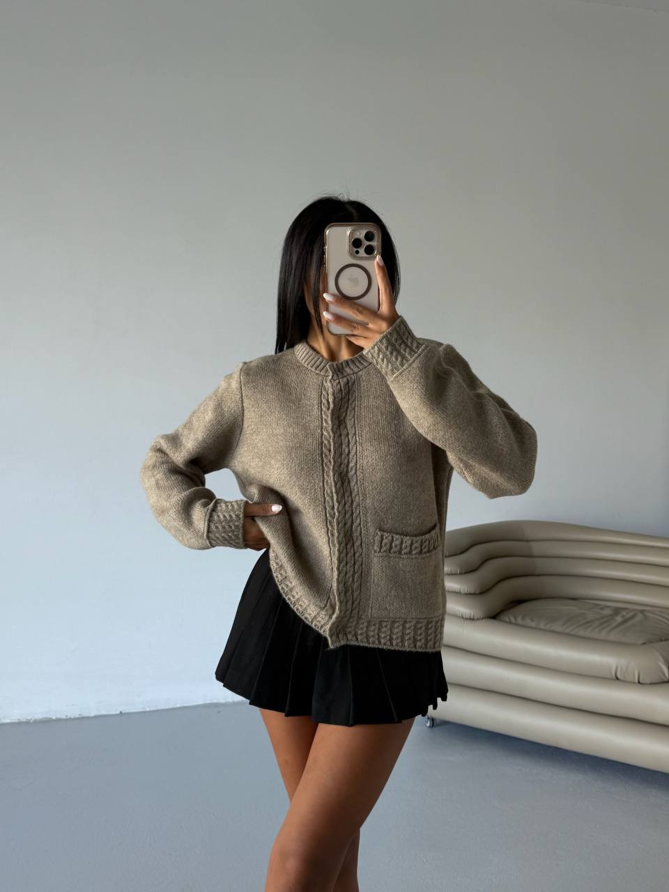 The Estelle Cardigan - Cream & Taupe Brown