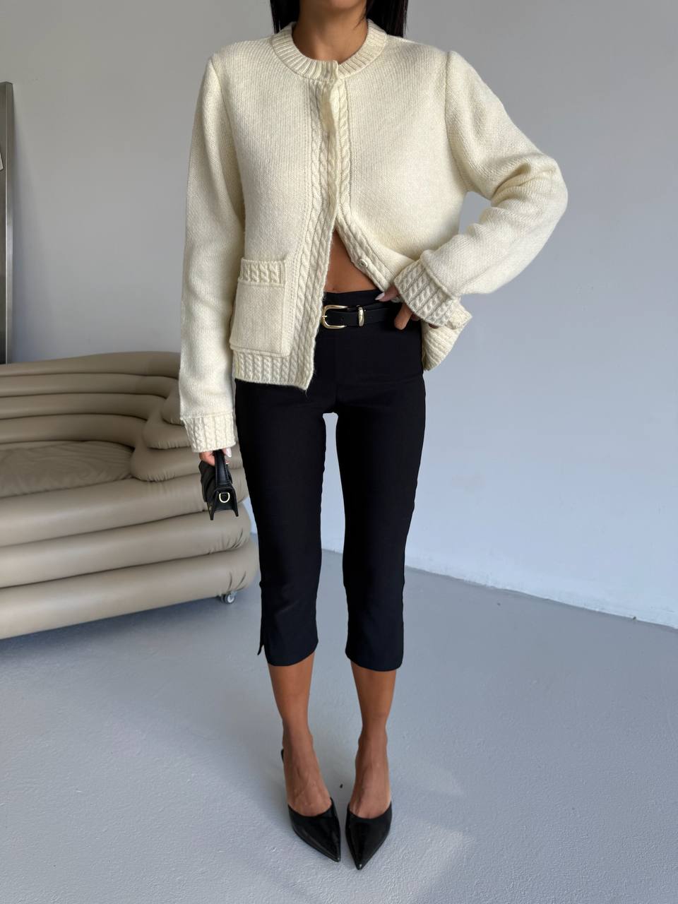The Estelle Cardigan - Cream & Taupe Brown