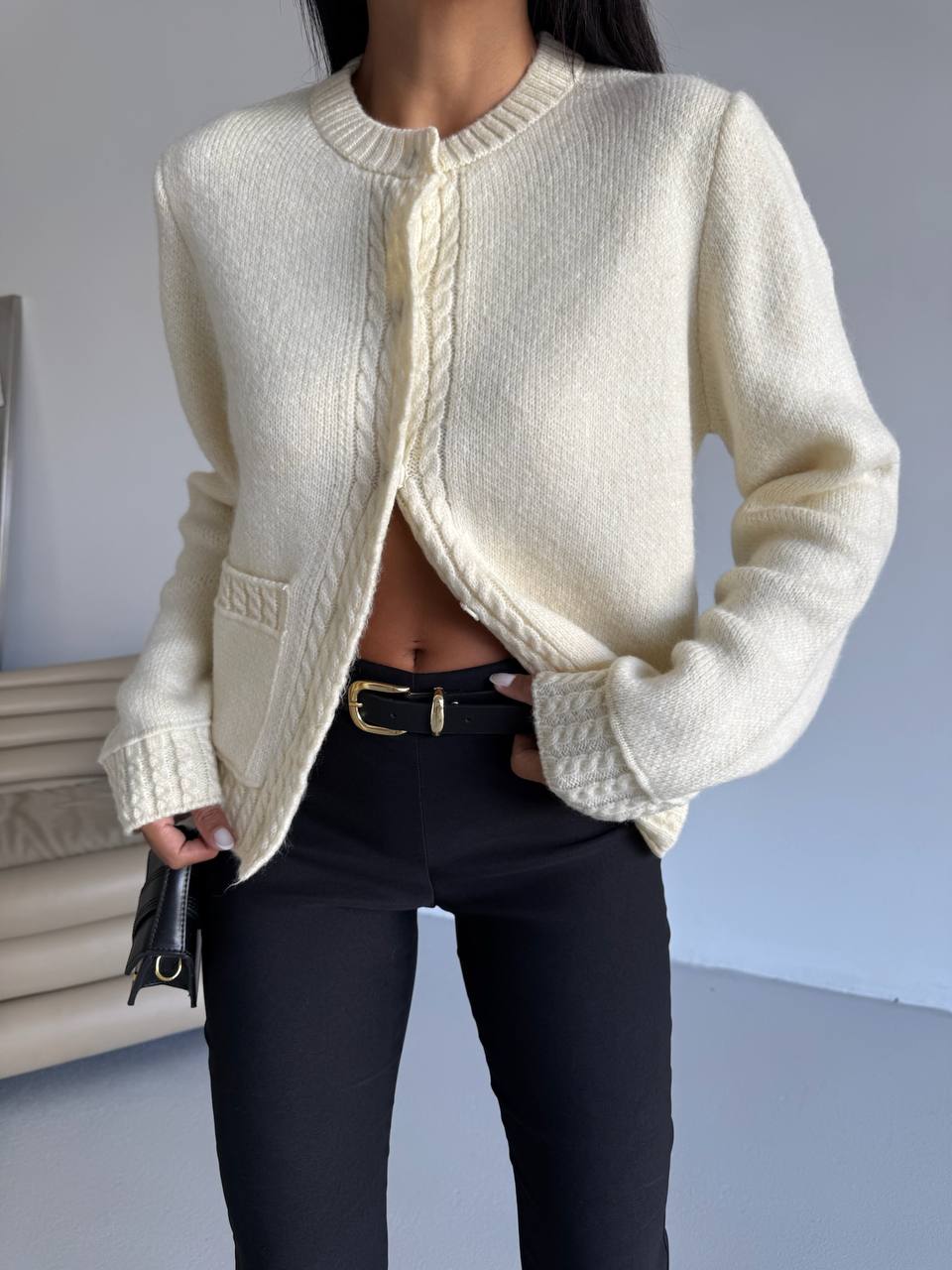 The Estelle Cardigan - Cream & Taupe Brown