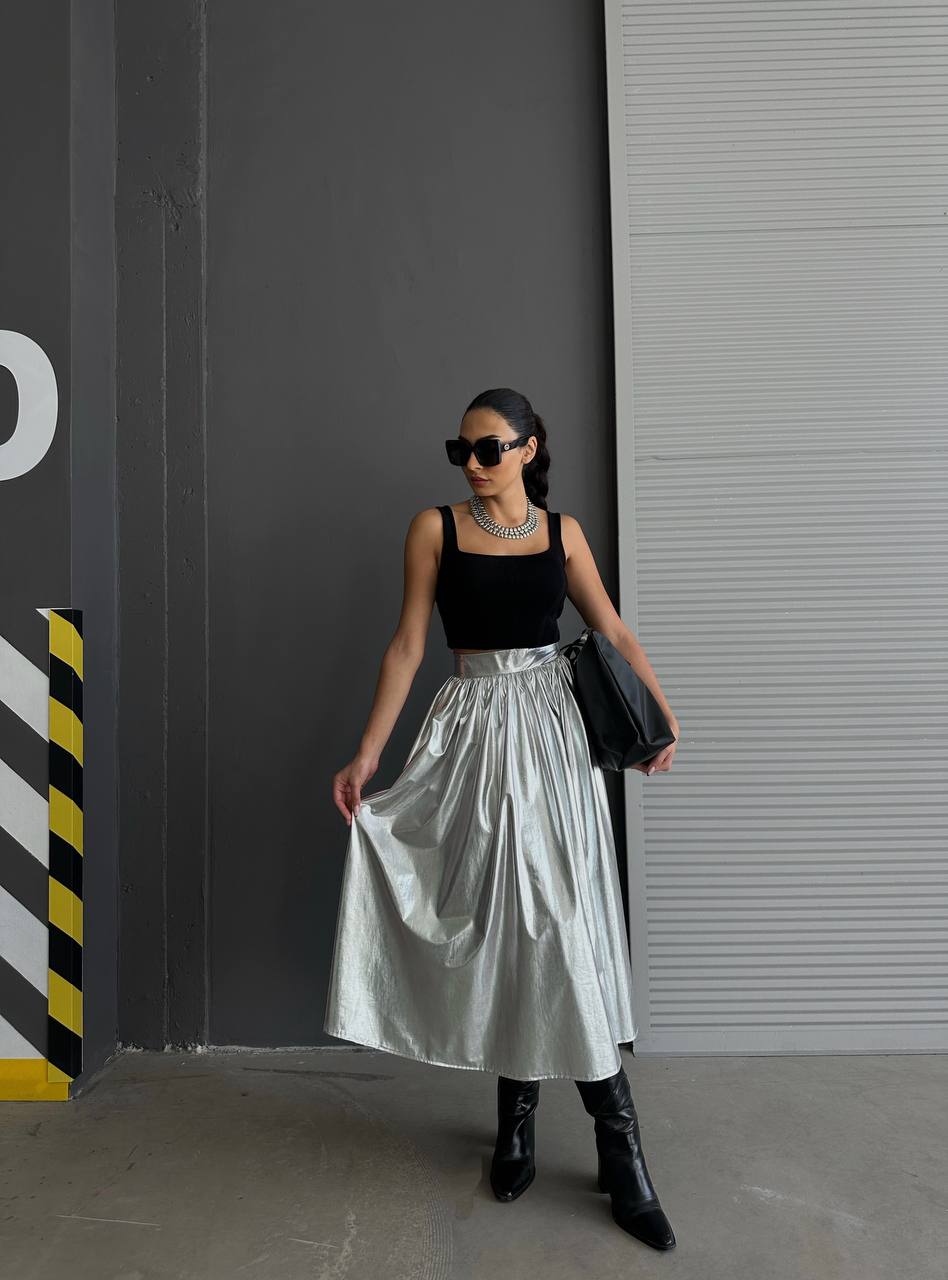 Meta Silver Maxi Skirt