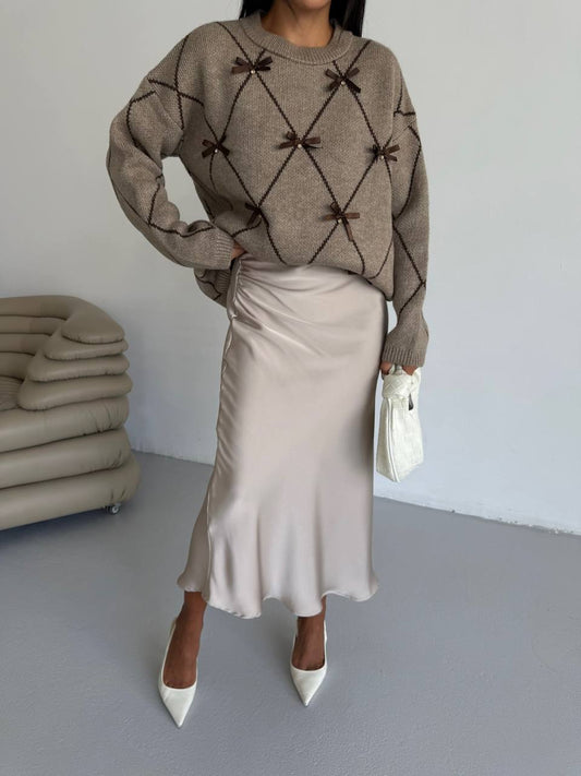 The Marquise Sweater - Taupe and Burgundy
