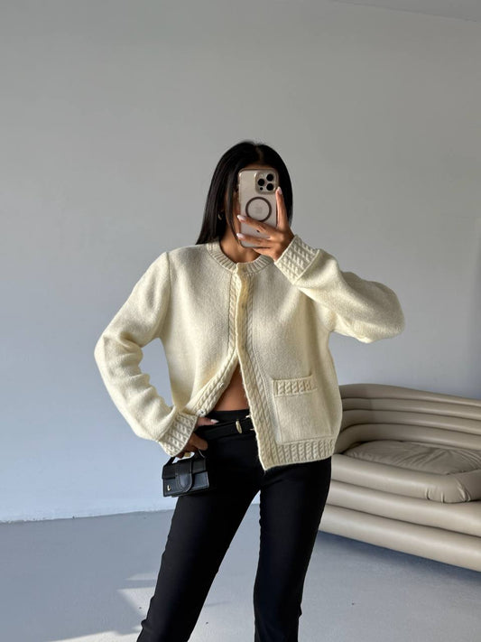 The Estelle Cardigan - Cream & Taupe Brown
