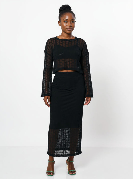Black Lace Skirt Set